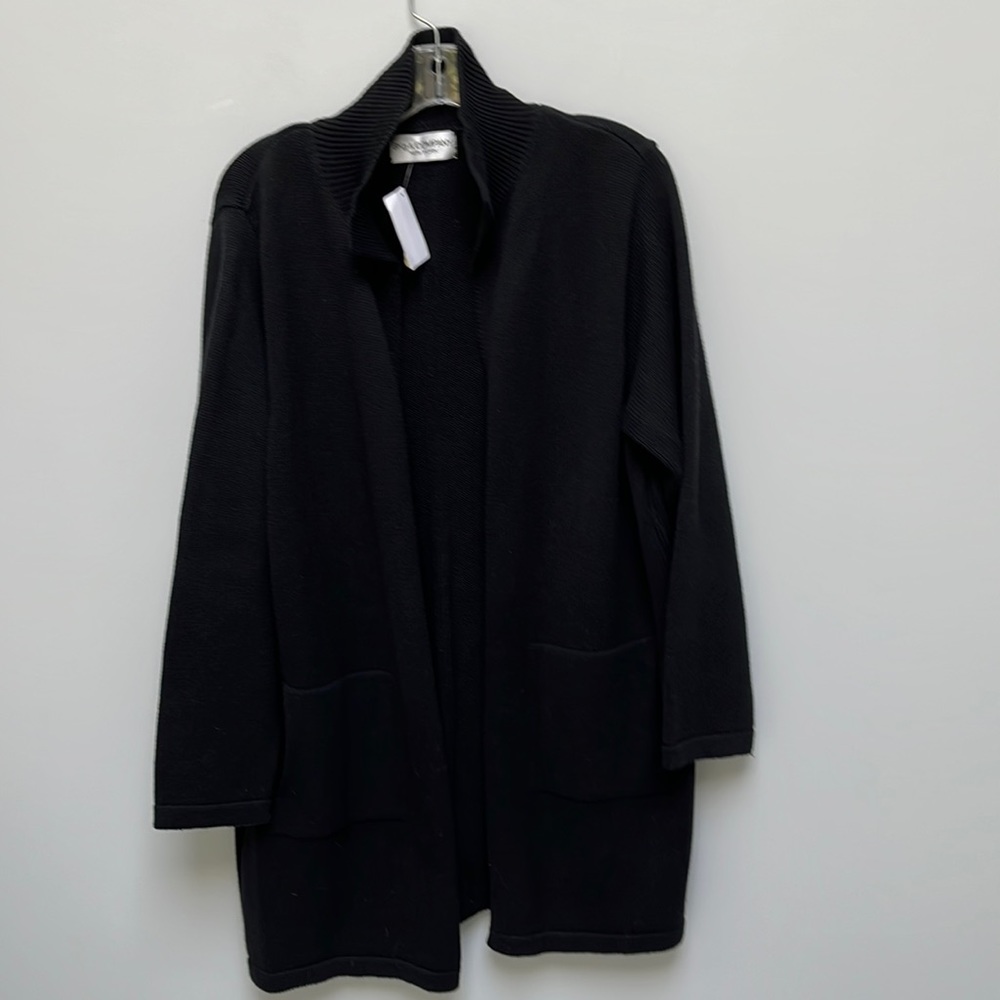 BKg & Company Open black cotton sweater with johnny collar. One size. NWT